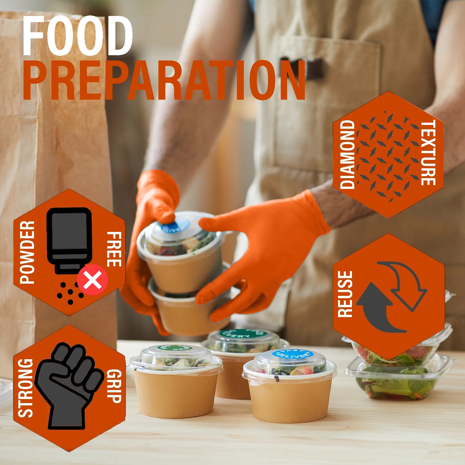 Xtremegrip Orange Nitrile Gloves, Pack Of 50 Diamond Texture Grip Gloves - Image 5