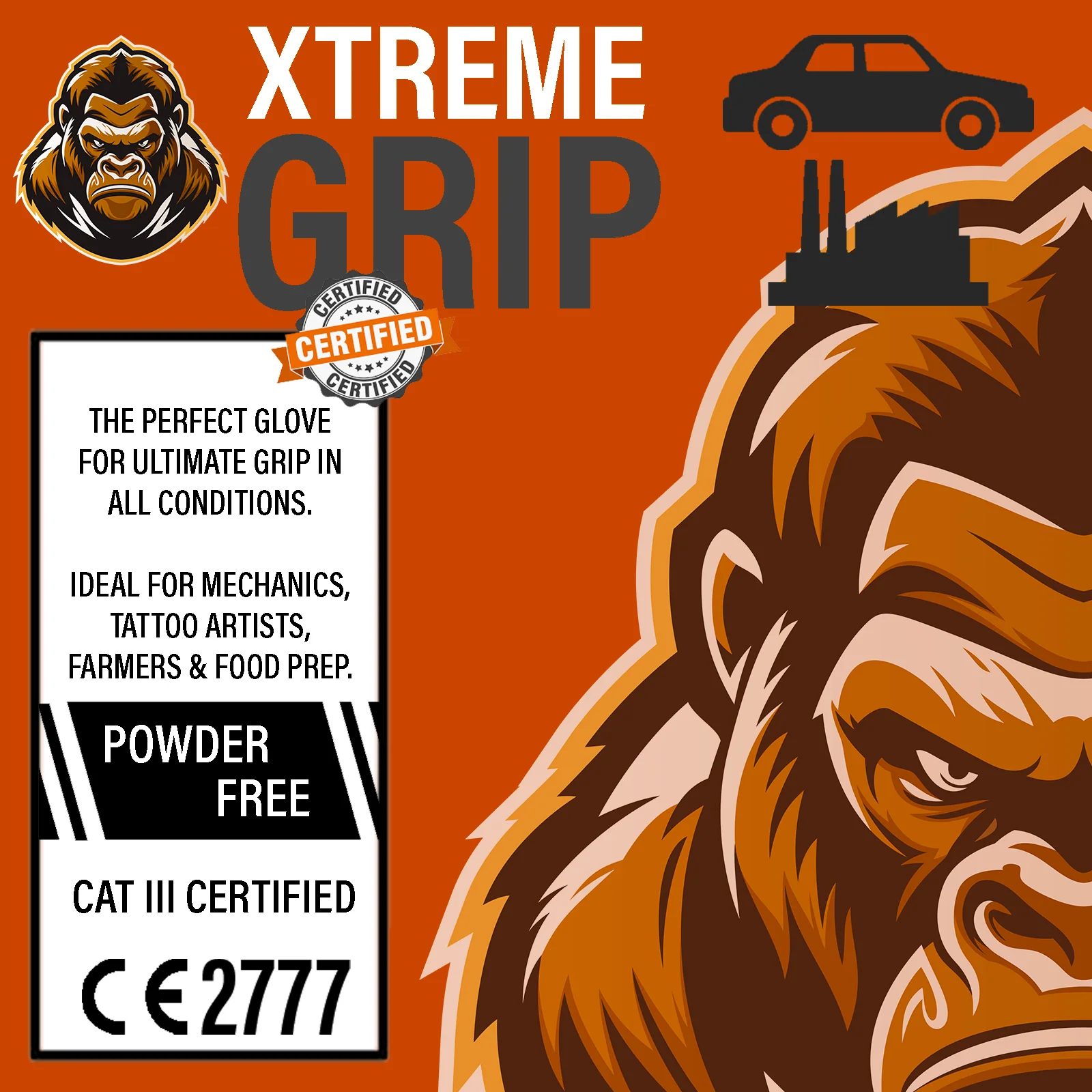 Xtremegrip Orange Nitrile Gloves, Pack Of 50 Diamond Texture Grip Gloves - Image 6