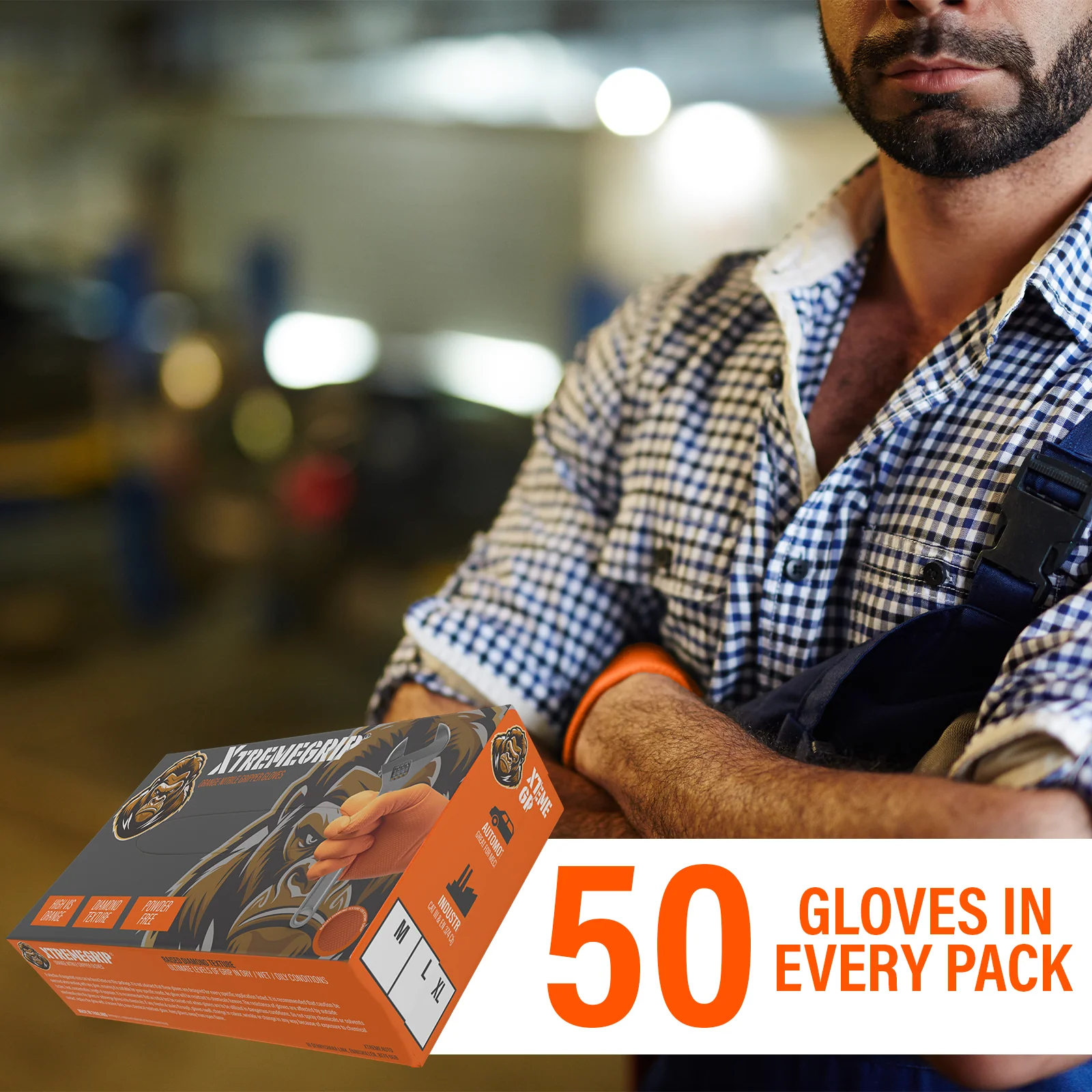 Xtremegrip Orange Nitrile Gloves, Pack Of 50 Diamond Texture Grip Gloves - Image 7